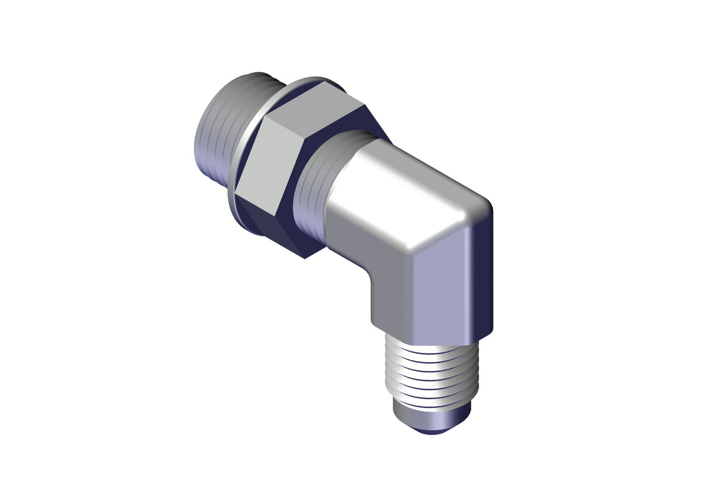 IILLUSTRATIVE IMAGE OF ADAPTER, 90 #4 MALE TUBE TO #6 ADJ MALE ORING