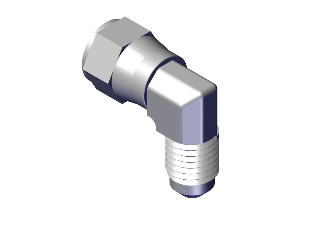 IILLUSTRATIVE IMAGE OF ADAPTER, 90 DEG #4 MALE TUBE TO #4 37 DEG FEMALE SWIVEL