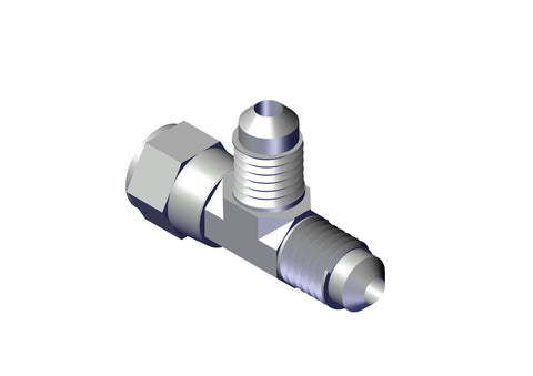 IILLUSTRATIVE IMAGE OF ADAPTER, TEE #4 MALE TUBE TO #4 FEMALE SWIVEL TO #4 MALE TUBE